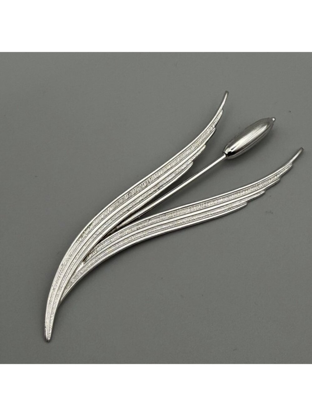 Modernist Cattail Brooch Signed Bojar Sterling Silver Marsh Reed Botanical 3” L